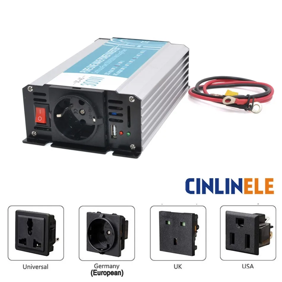 

Europe Socket Pure Sine Wave Inverter 300W 600W DC 12V 24V 48V to AC 110V 220V Smart Series Solar Power 300W Surge Power 600W