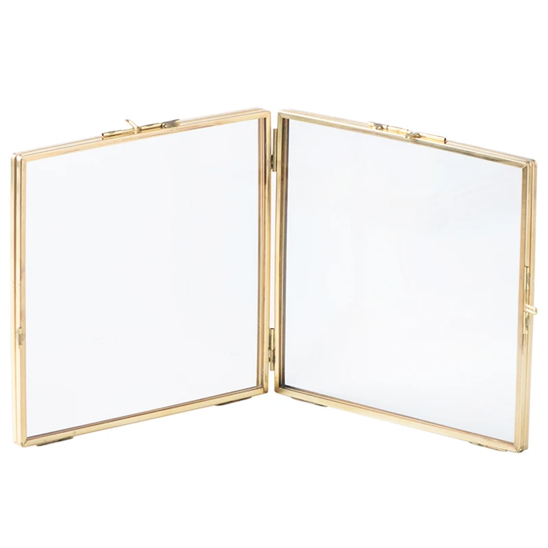 

Folded Double-Sided Glass Metal Photo Frame, Botanical Specimen Holder, Electroplated Gold-Covered Display Stand