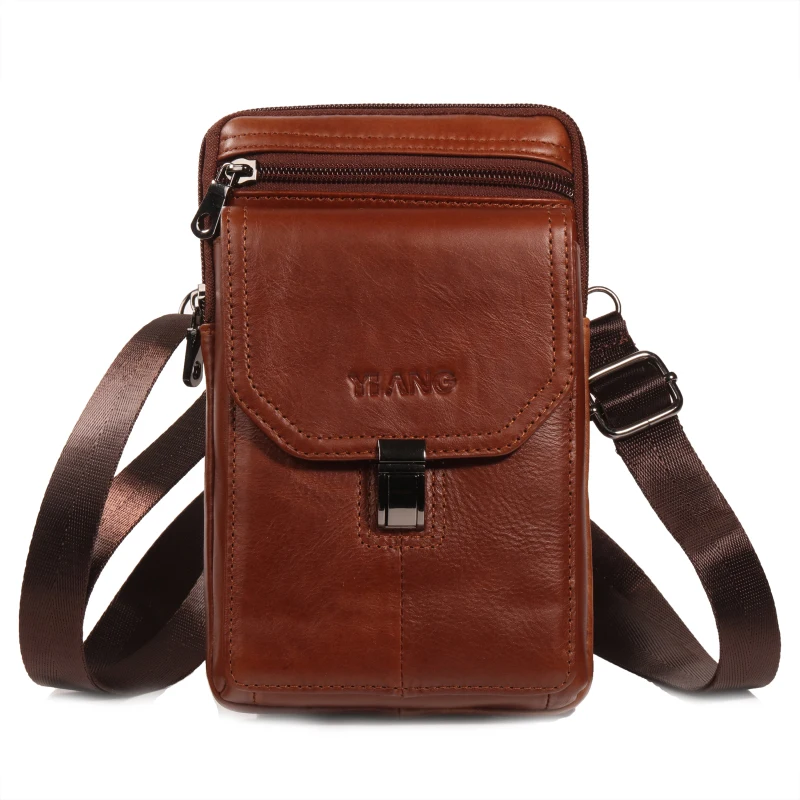 

Men Genuine Leather Waist Bag Hip Bum Fanny Pack Loop Skin Belt Real Cowhide Mobile Cell Phone Case Cross Body Shoulder Bags