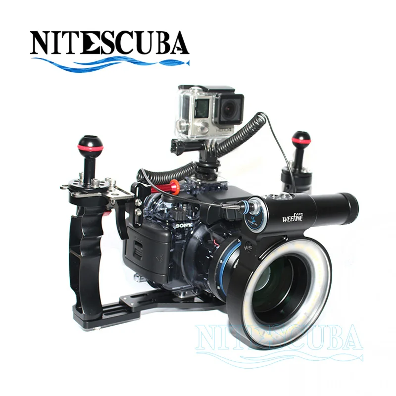 

NiteScuba Diving Underwater photography camera housing tray handle grip Weefine wfl03 macro lens ring light hotshoe for rx100