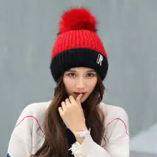 Женская Зимняя Шапка-бини, мех кролика, шерстяные вязаные шапки, женские из норки, высококачественные вязаные шерстяные блестящие шапки для женщин