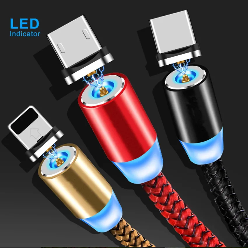 

2.4A 3 in 1 LED Magnetic Charging Cable Upgraded Nylon Braided Magnetic USB Charger Cable for Samsung micro type c iPhone cable
