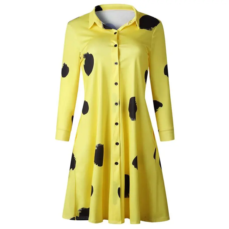 

Women Blouse Long Sleeve Spring Office Wear Casual White Shirt Fashion Print Yellow Street Sexy Tops Elegant Ladies Long Blouses