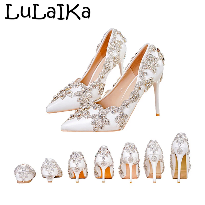 

Elegant Women Wedding Thin Heel High Heels Sexy White Diamond Shining Evening Dress Bride Crystal Party Pumps Shoes