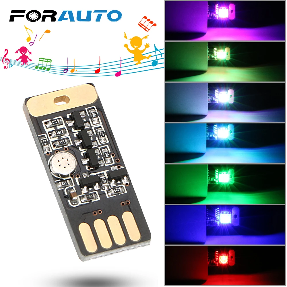 FORAUTO Автомобильный светодиодный USB RGB атмосферный свет портативный мини авто декоративная лампа голосовое и сенсорное управление Авто Лампа нижнего освещения Стайлинг автомобиля