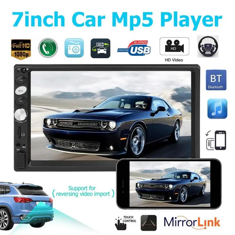 

7036DR 7 Inch 2DIN Car Stereo MP5 Player FM Radio Bluetooth USB AUX Head Unit Touch Screen Digital Display Bluetooth Multimedia