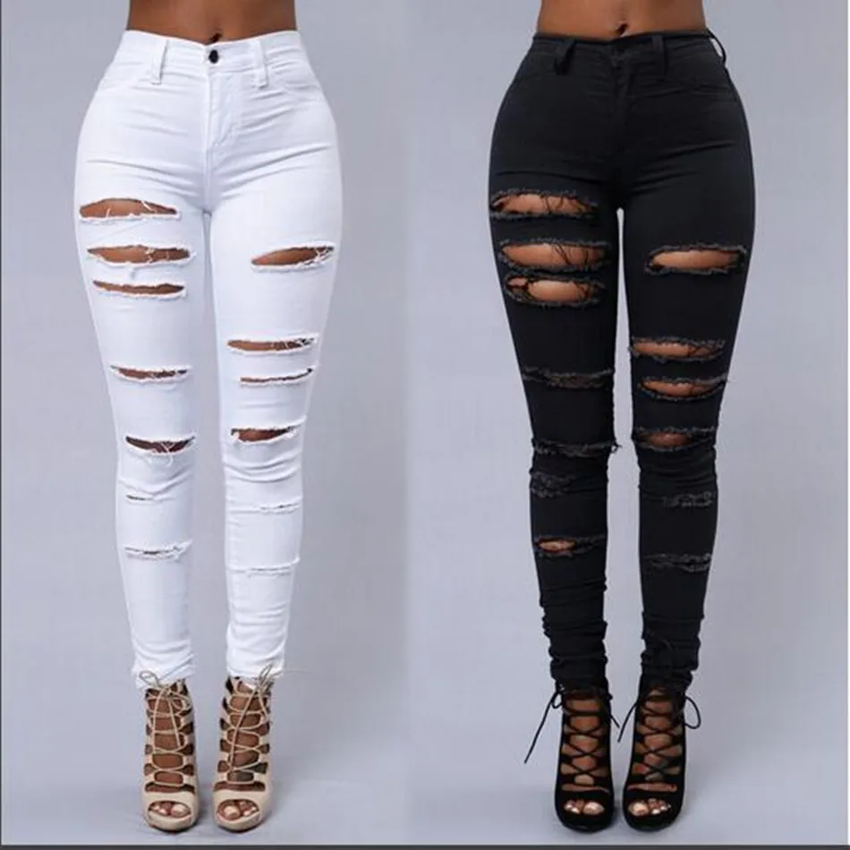 

2018 Summer Korean Version of The New Women's Fashion Casual Broken Hole Jeans Slim Wild Sexy Hollow Out Elastic Pencil Pants