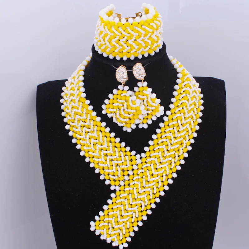 

Gorgeous Silver Yellow Brides Crystal Beads Jewelry Sets Y Design Bridal Necklace Set of Brand Jewellery Set African Free Ship