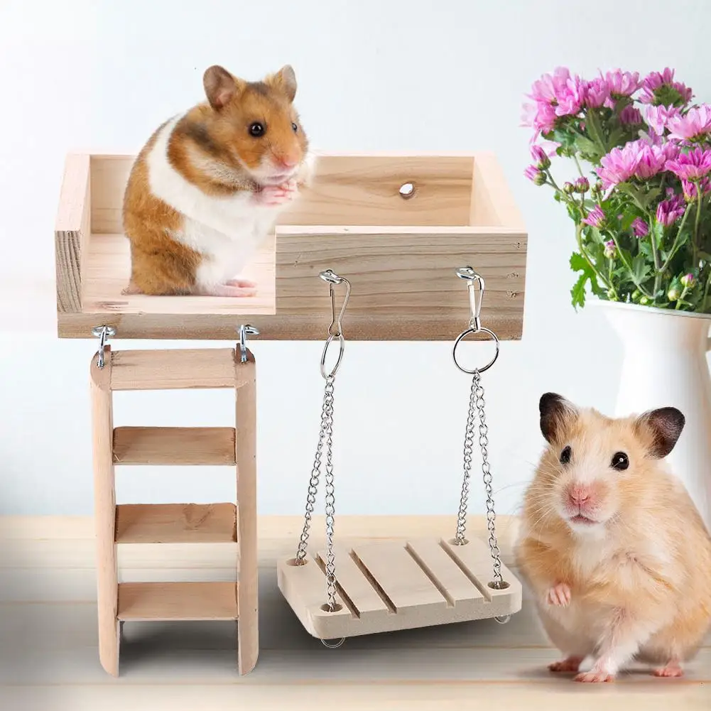 

3Pcs/Set Wooden Hamster Crawling Ladder Funny Swing Platform Toy Set for Small Pet Hamster Toys Accessories