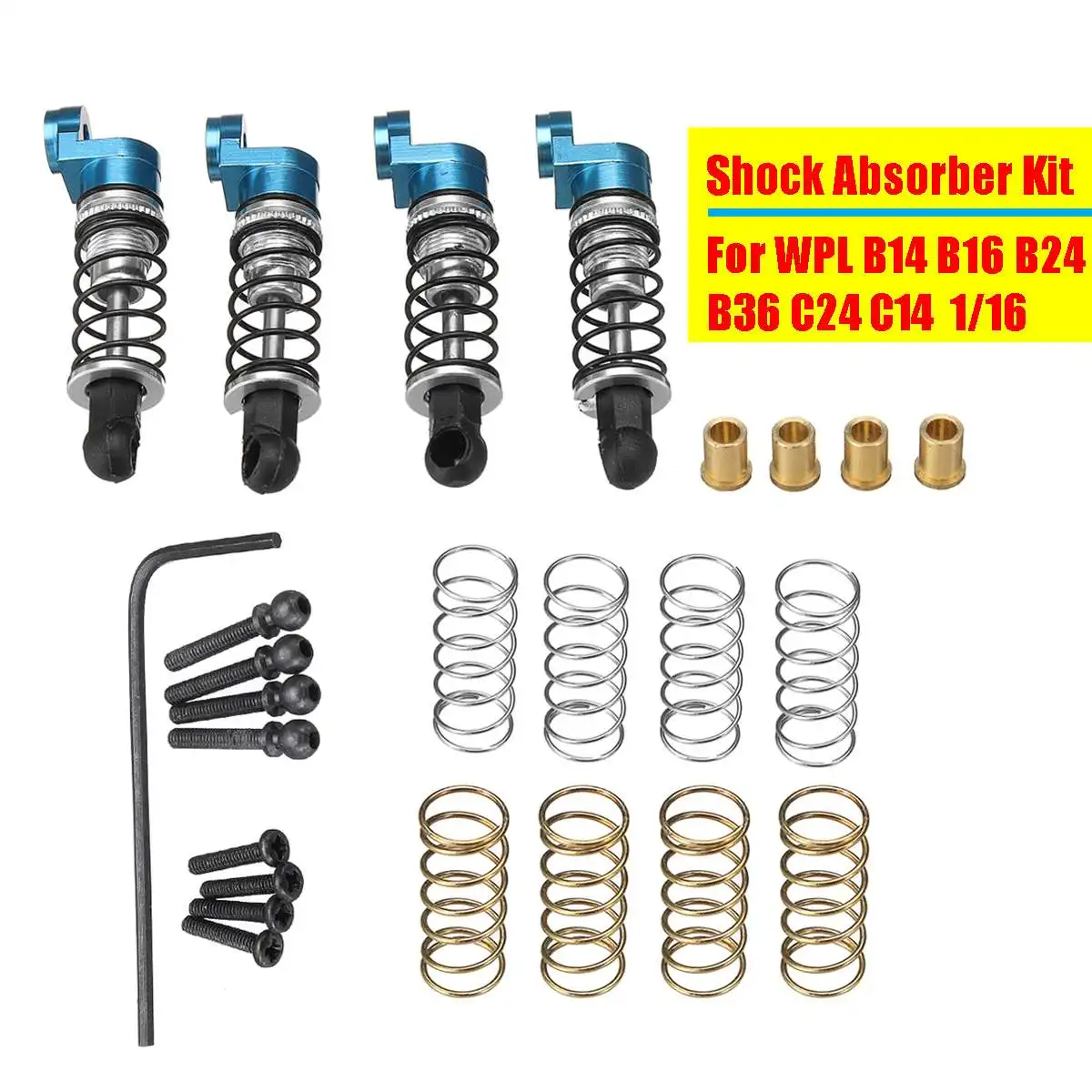 

For WPL B14 B16 B24 C24 C14 4Pcs Metal Shock Absorber Adjustable Damper RC Car 3.7mm Ball Head Screw Copper Sleeve Spring Set