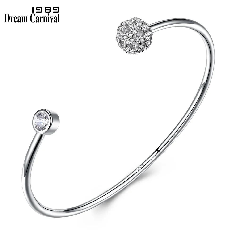 

Dreamcarnival 1989 New 925 Sterling Silver Cuff Bangle Women Cubic Zircon Hearts Charm Elegant Jewelry Anniversary Gift SA00001R