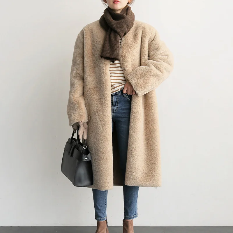 yellow Manteaux Femme D'hiver De Vêtements Pardessus Fourrure gray pink Mode Fausse Beige En Marque Manteau Grande Poches Femmes Long purple Veste Chaud Taille Peluche Décontracté wXPnqSH7