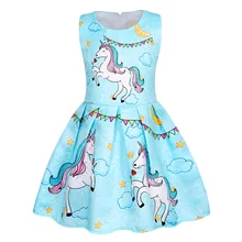 AmzBarley Summer Girls Cartoon Unicorn Dress Pleated Sleevless Dress Toddler girls Birthday Party Outfit Children clothing girls lace pleated dress