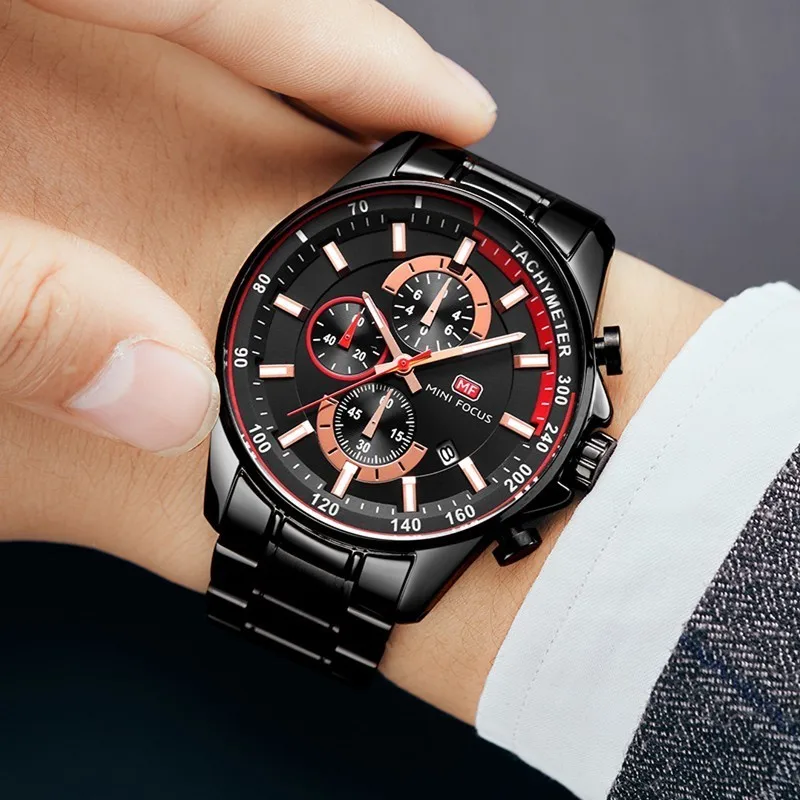 MINI FOCUS Watches Man 2019 Clock Fashion Blue Watch Men Sports Watches Men Luxury Brand Quartz Stainless Steel Strap Calendar