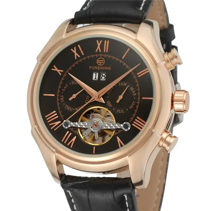 

Forsining Tourbillion Black Golden Wave Dial Fashion Casual Design Men Watch Top Brand Mechanical Automatic Wrist Watch For Men