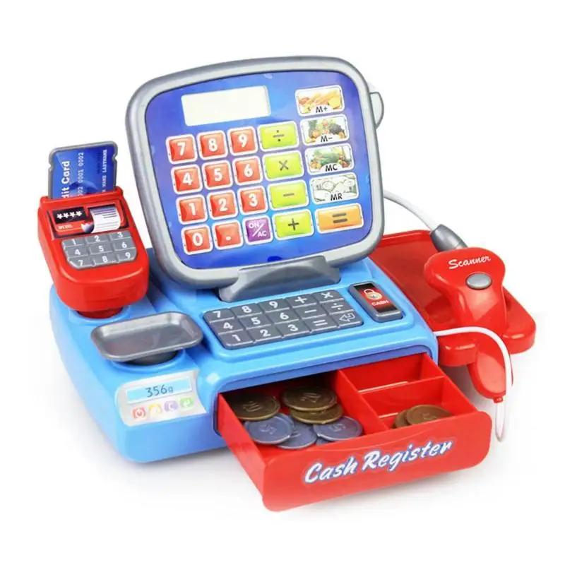 

Mini Simulated Supermarket Checkout Counter Role play Cashier Cash Register Set Kids Pretend Play Early Educational Toys