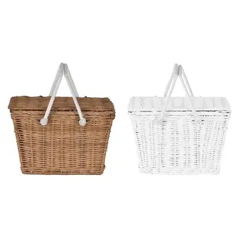 

Rattan Woven Storage Basket Kitchen Fruit Food Storage Basket Outdoor Portable Picnic Basket Toy Storage Debris Organizer