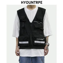 Модный жилет в стиле хип-хоп без рукавов, светоотражающий жилет-карго в полоску с карманом, военная куртка, уличная тактическая жилетка, толстовка