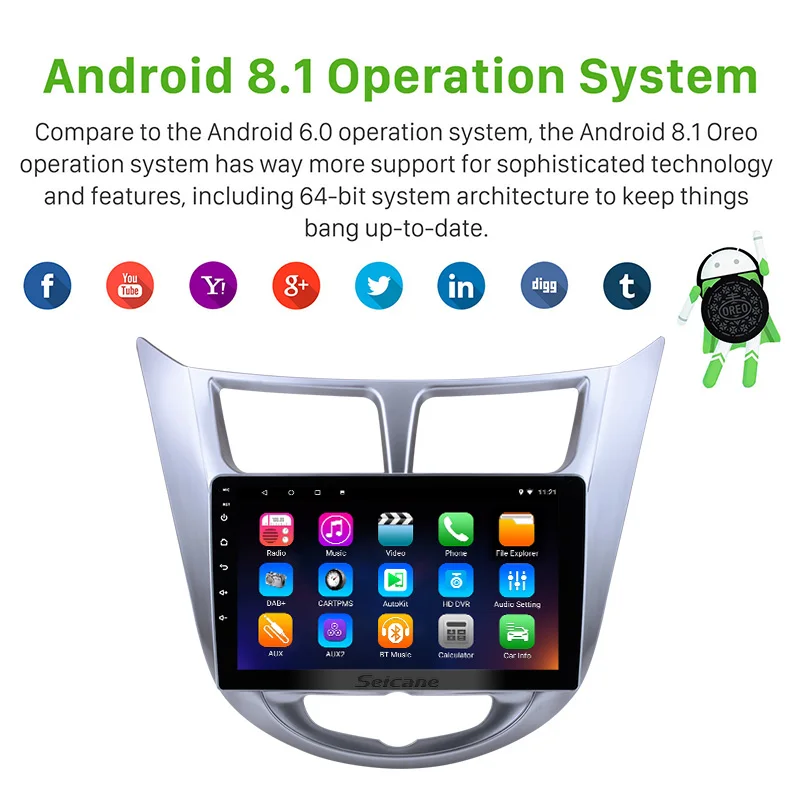 Excellent Seicane Car Android 6.0/7.1/8.1 Autoradio 9" Stereo 2Din Player For Hyundai Verna 2011 2012 2013 Head Unit Support WiFi Can-Bus 1