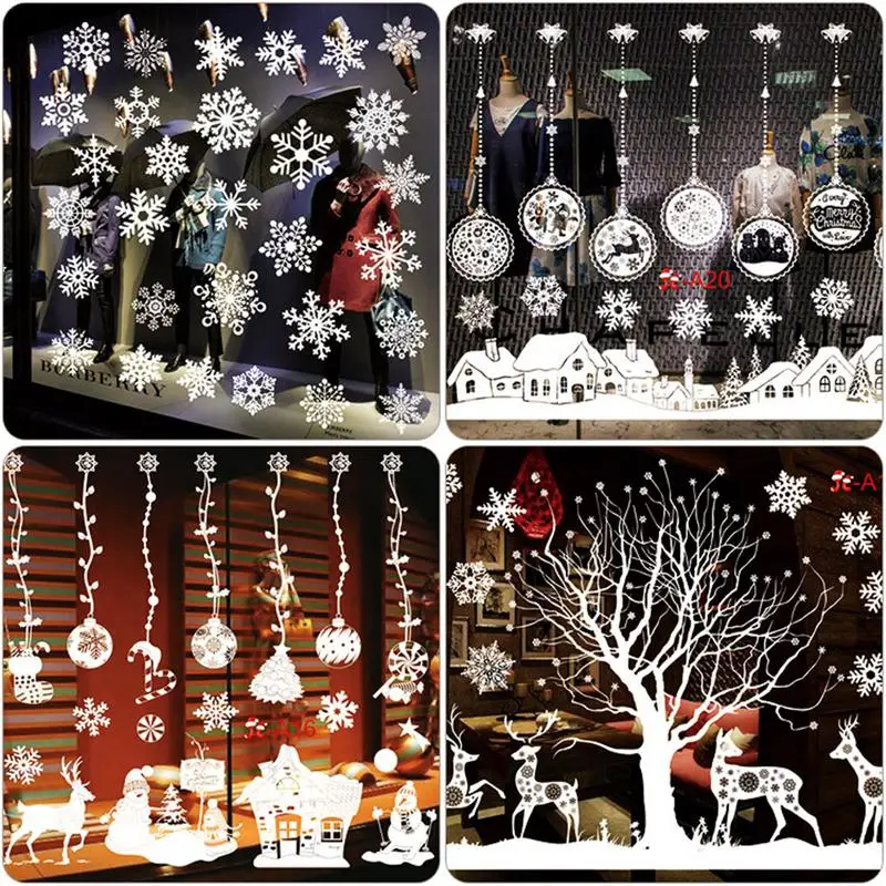 

White Christmas Glass Window Stickers Glue Electrostatic Stickers Window Glass Decoration Stickers Pinup Picture