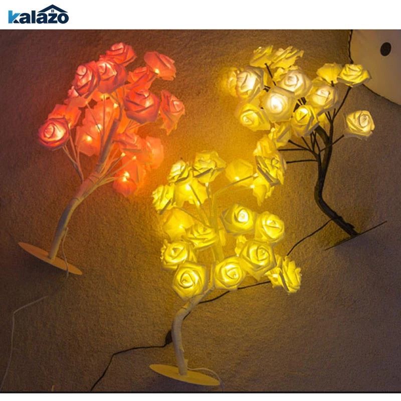 

Led simulation rose cotton line ball table lamp bedside night light girl heart room bedroom decoration tree light