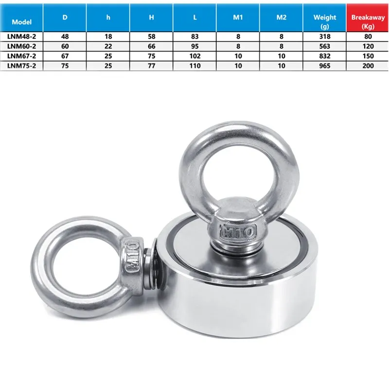 

48mm 60mm 67mm 75mm Strong Powerful Neodymium Magnet Round Hook Salvage Magnet Sea Fishing Holder Pulling Mounting Pot with Ring