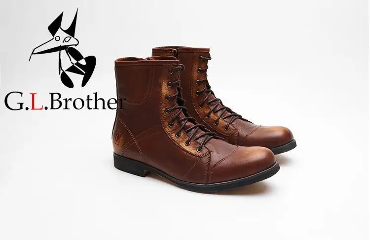 

Lace-Up Men's Dress Oxfords Male Smart Casual Genuine Leather Carved High Top Martin Boots Sewing Thread Side Zipper Dress Shoes