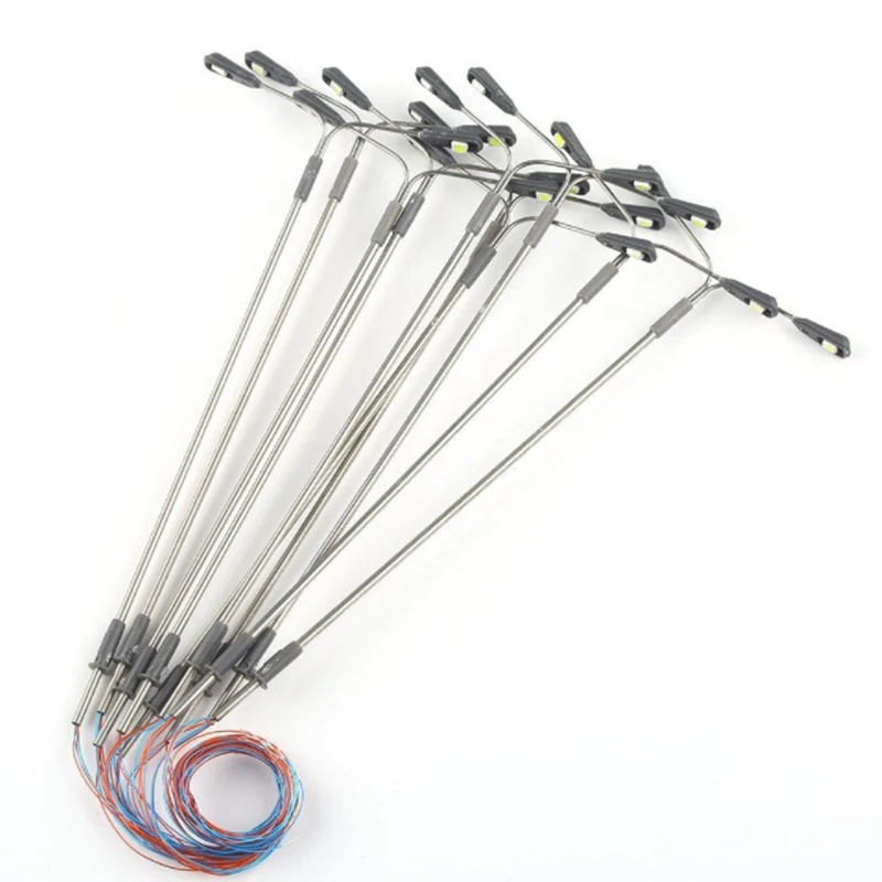 

10pcs 1:100 2-Head LED Light Post Train Railway Street Scenery Metal Lamp Model