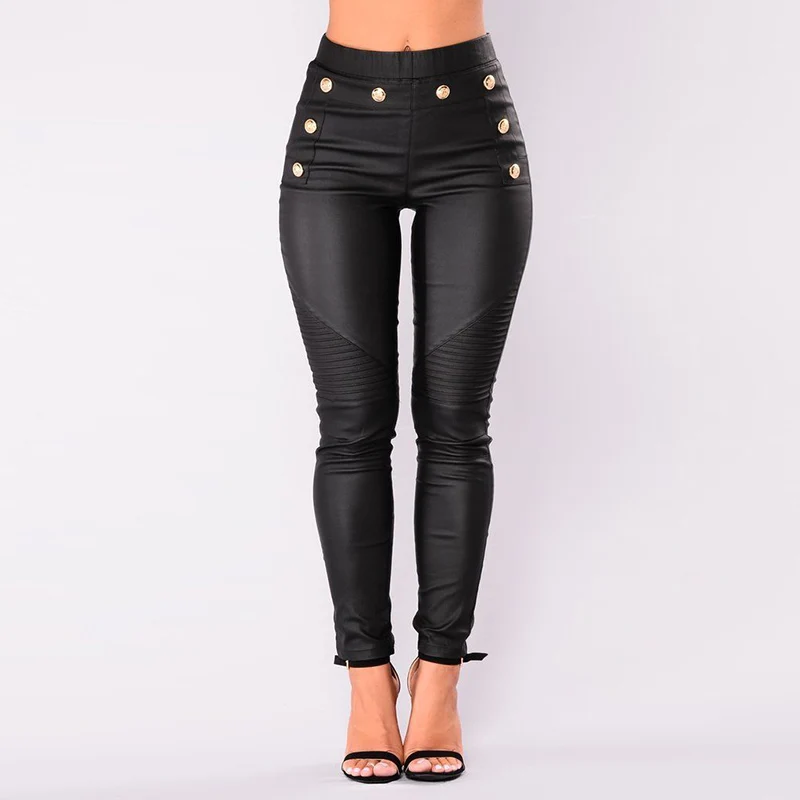 

2019 Women High Waist Skinny Pants PU Leather Leggings Long Trousers Clubwear Party Fashion Cool New Casual Ladies Femme Costume
