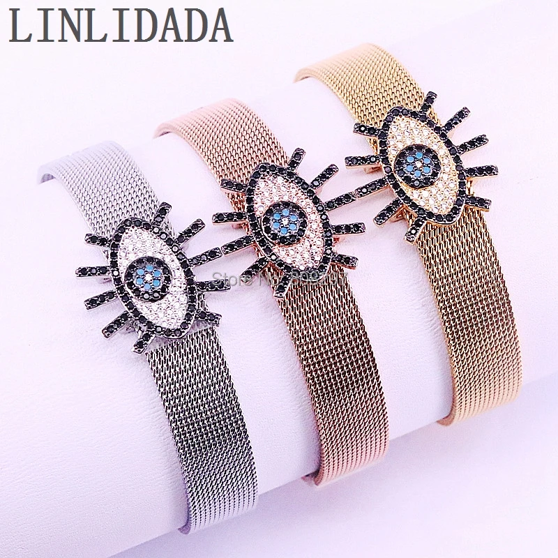 

5Pcs Fashion jewelry Micro Pave Cz eye Spacer charm bracelets,stainless steel strap bracelet wholesale