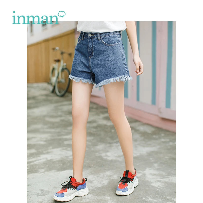 

INMAN 2019 Summer New Arrival High Waist Slim Flash Korean Fashion Loose A-line Women Short Jeans