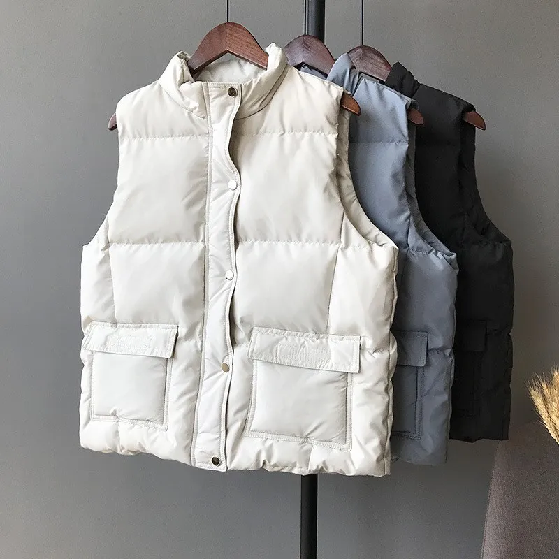 Gilets Manteaux Solide Parkas Hiver marron Décontractés Noir Femmes Gilet Montant 2018 Court Amples blanc bleu Manches Épaississement Automne Col Nouvelles Sans xZ7ZXqv