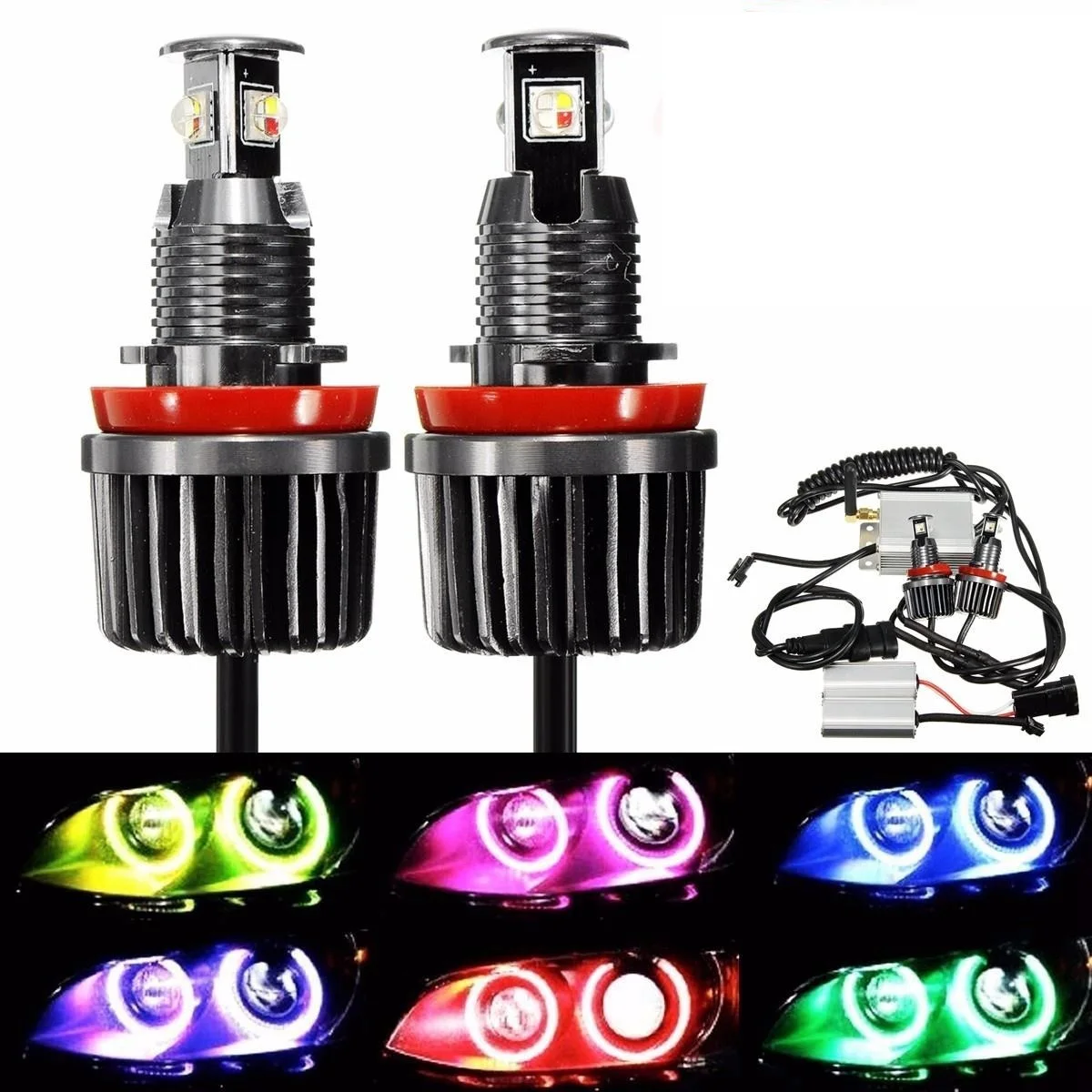 

For BMW E90 E92 E93 X5 Car LED Light Bulb WIFI Control RGB Color Change Angel Eye Light LED Bulb Fog light No Error 12V 20W*2pcs