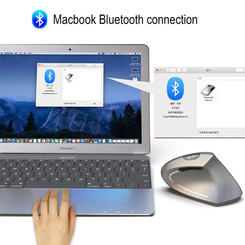 Hxsj T29 Bluetooth беспроводная мышь Вертикальная Эргономичная Регулируемая Dpi 800 1600 2400 6 Кнопка для ноутбука