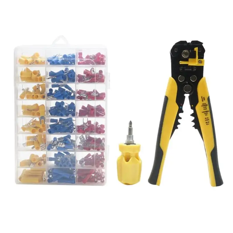 

24-10AWG Cable Wire Stripper MT103 Crimper Pliers + Screwdriver + 400pcs Cold Pressed Terminal Connector Hand Tool Set