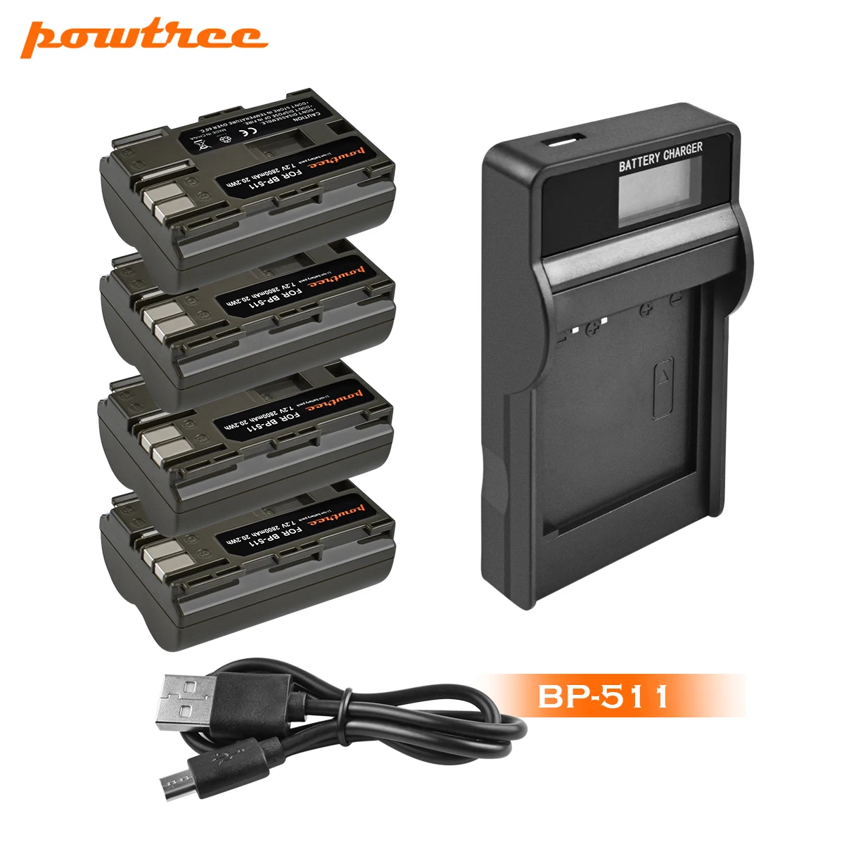 Powtree 2800 мА/ч, BP-511 BP511 BP 511 BP-511A Батарея+ ЖК-дисплей Зарядное устройство для Canon G6 G5 G3 G2 G1 EOS 300D 50D 40D 30D 20D 5D L10