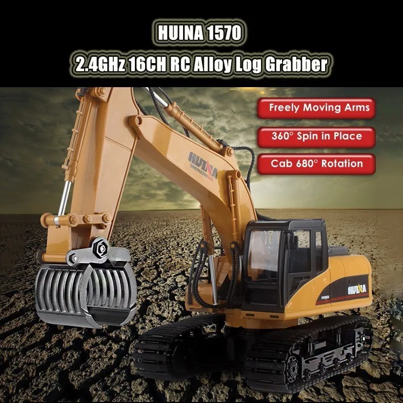 

HUINA RC Car 1:14 2.4GHz 16CH RC Alloy Log Grabbing Machine with Auto Demonstration Function Cars For Children Toys