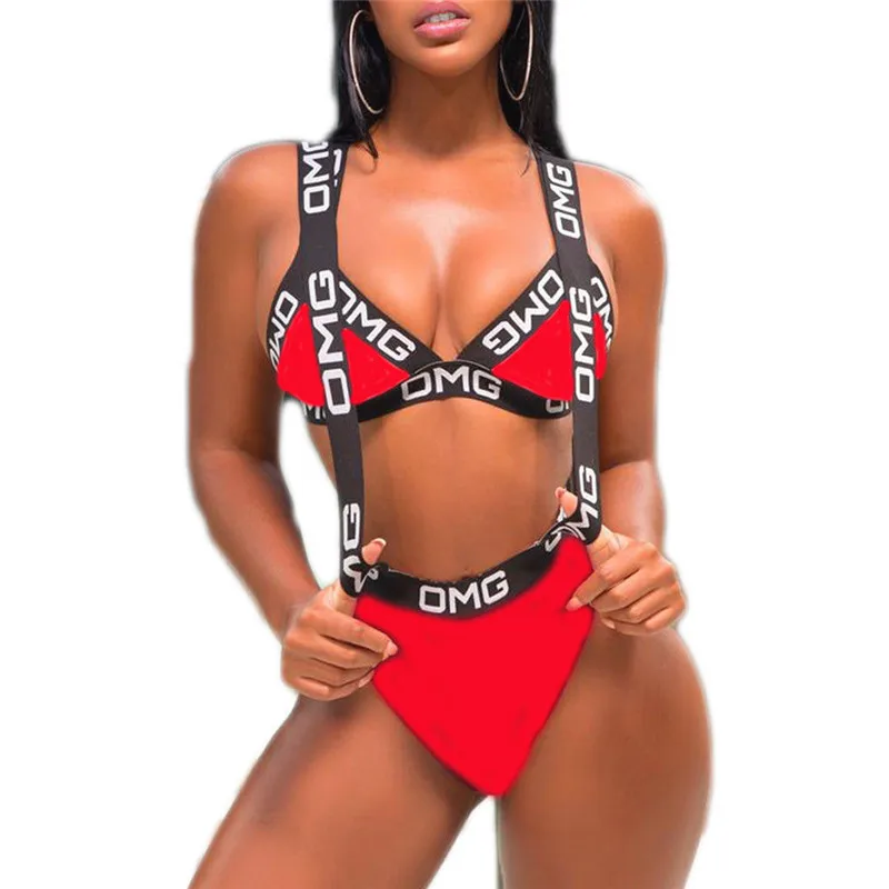 

Sexy Women Casual Slim Swimsuit Letter Print Push Up Ladies Bikini Swimwear Bathing One Piece Summer Clothes For Girls
