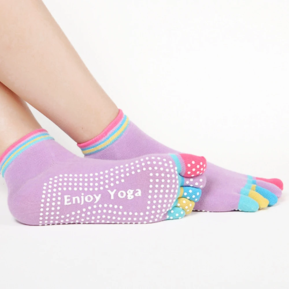 Women Sports Colorful Yoga Socks Hot Fitness Pilates Cotton Socks Rainbow Workout Anti Slip Toe
