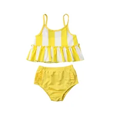 Одежда для детей; малышей; девочек Купальники Танкини комплект бикини Stripe Crop топы и шорты купальники пляж купальник из двух частей купальники