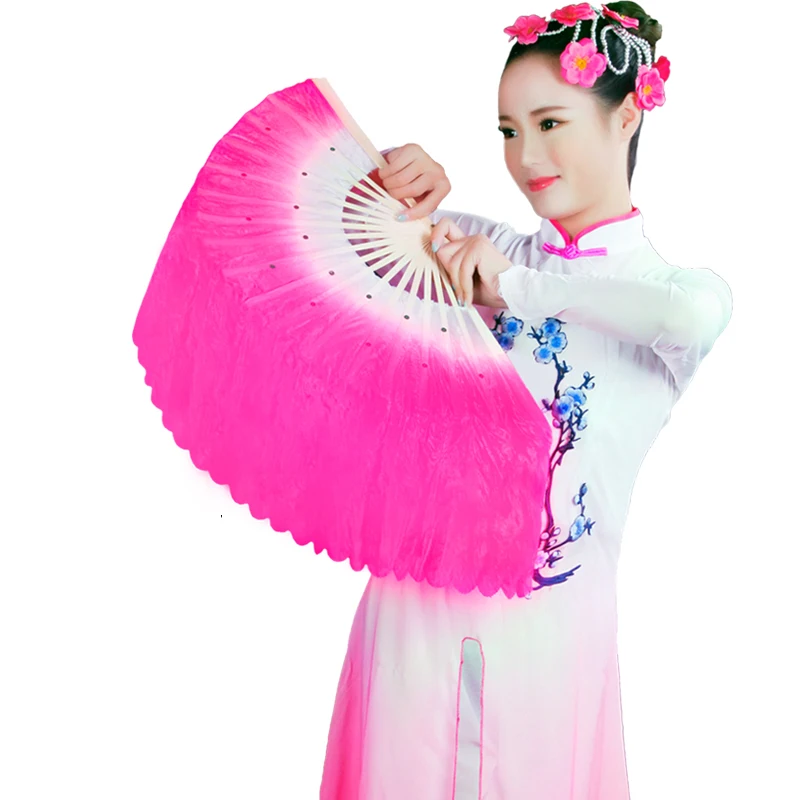 

1pcs Dual Color Silk Bamboo Folk Dance Fan Chinese Ethnic Classical Dance Wear Accessories Belly Dancing Fans Performance Props