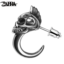 ZABRA 925 Sterling Silver Skull Stud Mens Earrings Vintage Black Earring Men Punk Skeleton Studs For Men Biker Jewelry 1pcs