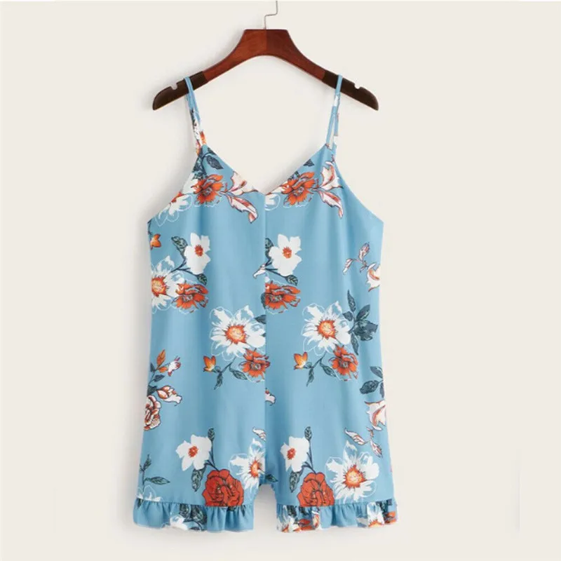 

Fashion Women Playsuit Summer Floral Romper Party Jumpsuit Summer Beach Romper Ruffle Playsuit One Piece Jumpsuit Ladies Rompers