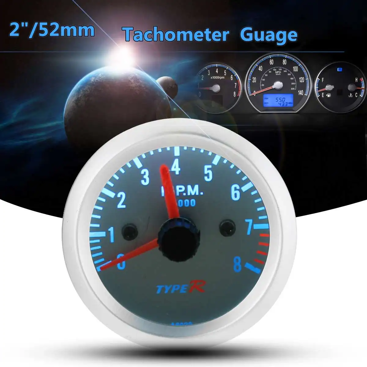 

12V Universal 2 inch 52mm Blue LED Tacho 8000 RPM Tachometer for Pointer Gauge Meter