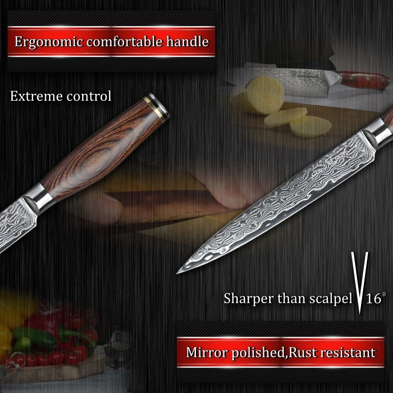 GRANDSHARP 4 7 дюймов нож 67 слоев VG10 японский Дамаск кухонные ножи из нержавеющей стали