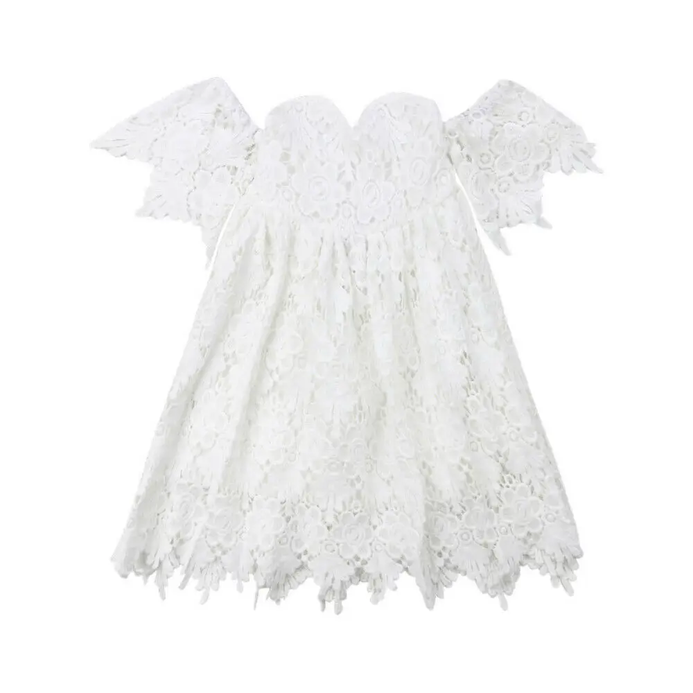 2019 Canis Summer White Princess Kids Baby Girls Lace Dress Flower Off Shoulder Party Bridesmaid Pageant Dresses Fashion 2-7Y | Детская