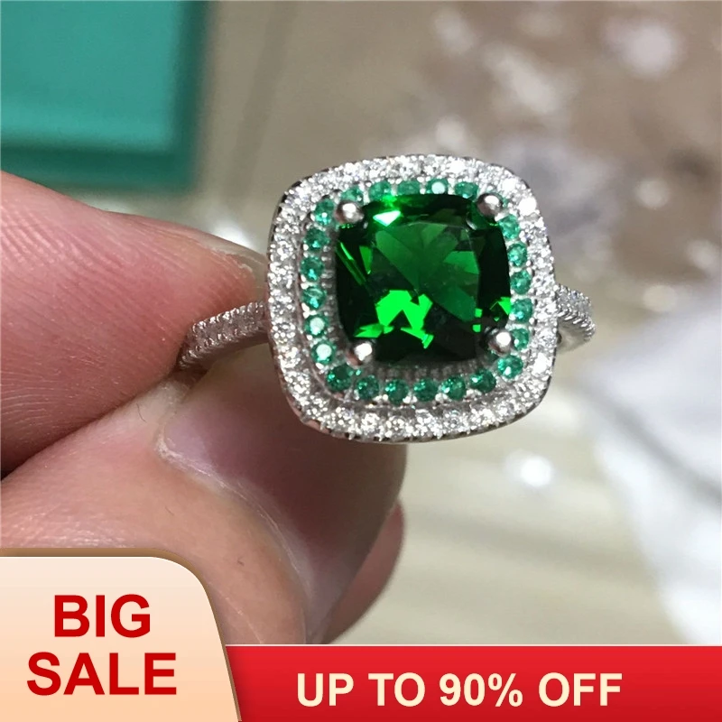 Женская мода 100% Настоящее серебро цвет кольца 3ct зеленый AAAAA Циркон Cz обручальное