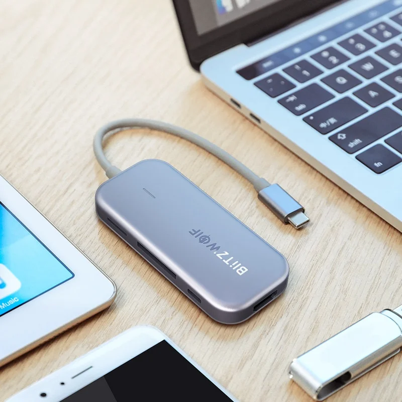 BlitzWolf BW-TH5 7 в 1 USB-C концентратор данных с 3 портами USB 3,0 TF кард-ридер USB-C PD Зарядка 4K дисплей для MacBooks для iPad