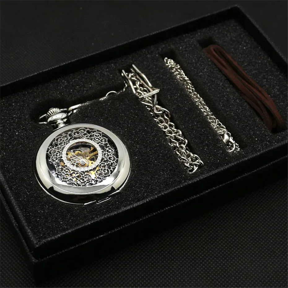 Vintage Mechanical Pocket Watch Set Luxury Pendant Watch for Men Men with Pocket Necklace Chain Pouch 3