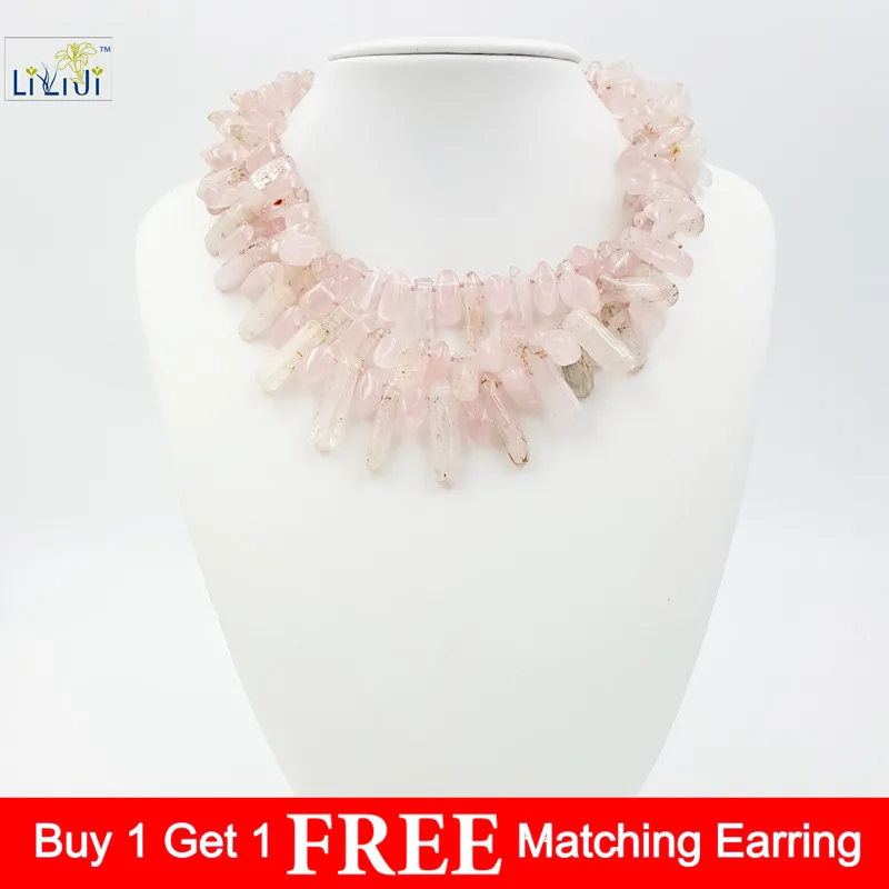 

LiiJi Unique Natural Stone Rose Quartzs,Kunzite with 925 Sterling silver Clasp Choker Necklace Fashion jewelry 17inches/42cm